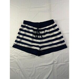 THML Anthropologie Shorts Medium Sweat Drawstring Mid Rise Stripe Navy White NWT
